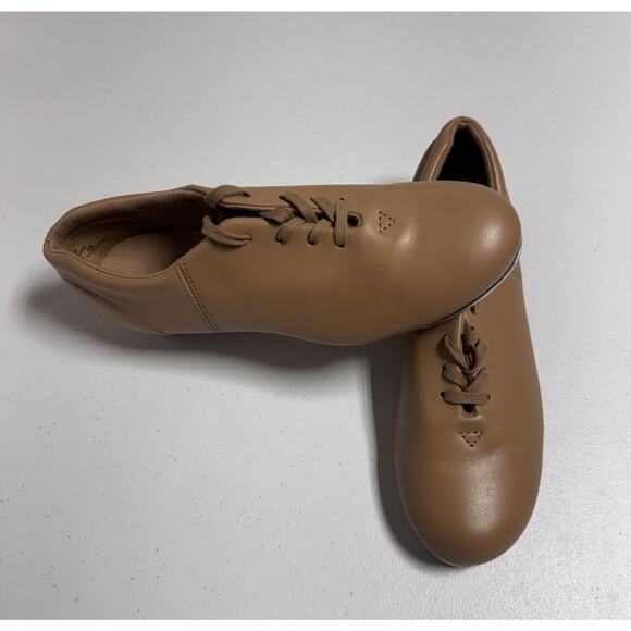 Capezio Caramel Tan Tap Shoes Leather Sole Lace Up Size 7.5M - Picture 1 of 9